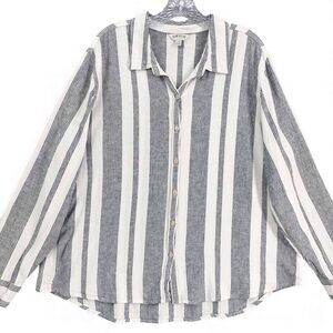 Orvis Linen Blend Striped Button Down Shirt Navy White Long Sleeve Women’s XXL